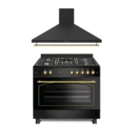 Estufa de gas Combo Pack F9l50g2rb con horno panorámico, campana rústica negra decorativa H90pr