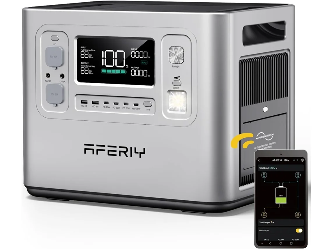 f281ba971309ff0fa121c54842d1a8d45d1a1b0a AFERIY Generador Eléctrico Portátil AFERIY 2400W, Batería LiFePO4 2048Wh, Carga Rápida, 13 Puertos de Salida, Pantalla LCD, Generador Solar - Imagen 1